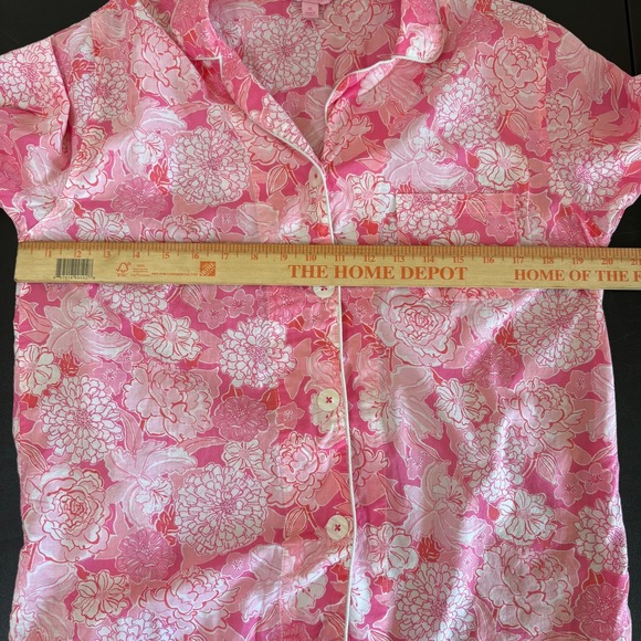Lilly Pulitzer Pajama Top Womens M Pink Tropical Floral Print Button Up - Picture 7 of 13